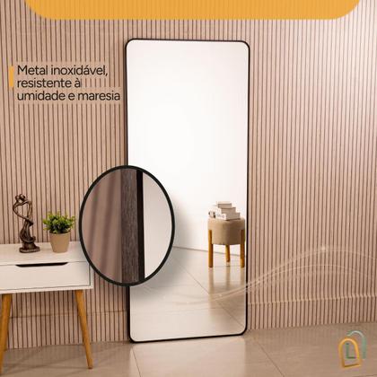Imagem de Espelho Retangular Corpo Inteiro 150x60 Com Suporte de Chão Moldura Alumínio Quarto Sala Decorativo