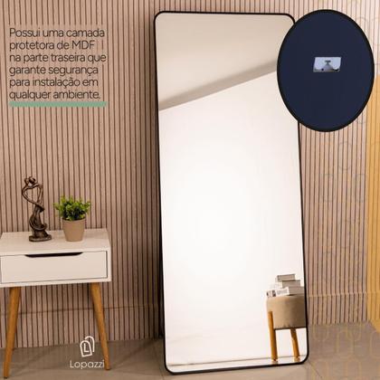 Imagem de Espelho Retangular Corpo Inteiro 150x60 Com Suporte de Chão Moldura Alumínio Quarto Sala Decorativo