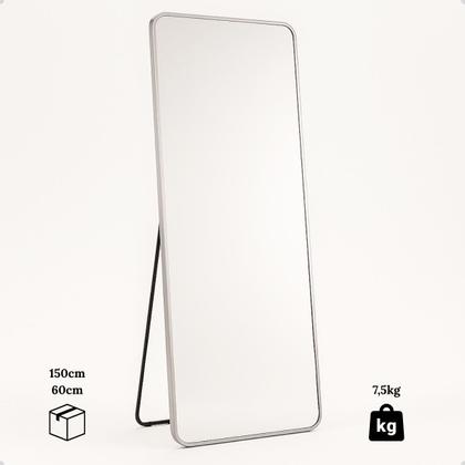 Imagem de Espelho Retangular Corpo Inteiro 150x60 Com Suporte de Chão Moldura Alumínio Quarto Sala Decorativo