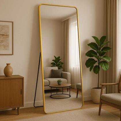 Imagem de Espelho Retangular Corpo Inteiro 150x60 Com Suporte de Chão Moldura Alumínio Quarto Sala Decorativo