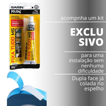 Imagem de Espelho retangular lapidado 3mm 60cm x 40cm kit instalação prática