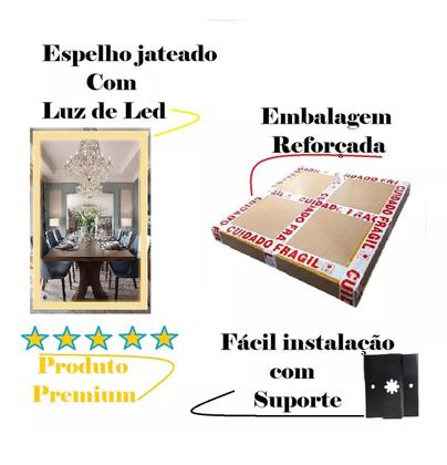 Imagem de Espelho Retangular Led 60x40 Jateado Vertical Horizontal
