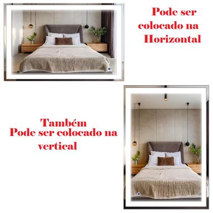 Imagem de Espelho Retangular Led 60x40 Jateado Vertical Horizontal