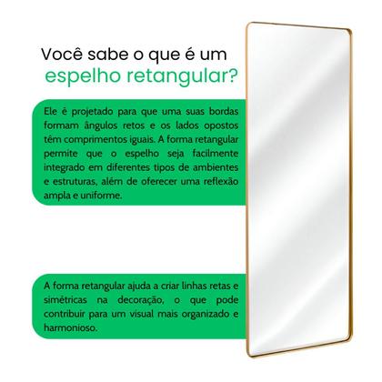 Imagem de  Espelho Retangular  Retrô  Corpo Inteiro 170x70 Com Suporte de Chão Moldura Alumínio Quarto Sala Decorativo