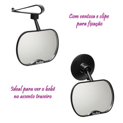 Imagem de Espelho Retangular Retrovisor Banco Traseiro Gira 360º com Clipe ou Ventosa À Prova de Quebra Buba