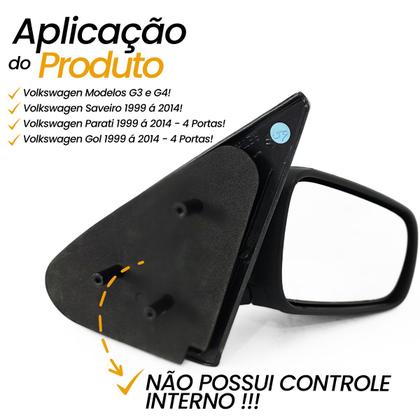 Imagem de Espelho Retrovisor Direito Carona Volkswagen Gol Parati Saveiro G3 G4 1999 a 2014 Sem Controle para 4 Portas