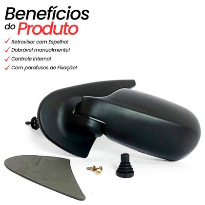 Imagem de Espelho Retrovisor Esquerdo Motorista Fiat Palio Strada Fire 2001 2002 2003 Com Controle Interno de Regulagem para 2 Portas