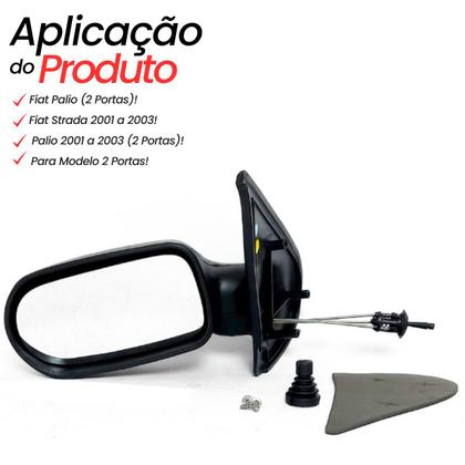 Imagem de Espelho Retrovisor Esquerdo Motorista Fiat Palio Strada Fire 2001 2002 2003 Com Controle Interno de Regulagem para 2 Portas