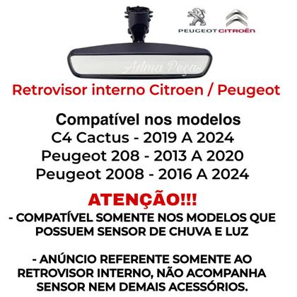 Imagem de Espelho Retrovisor Interno Peugeot 2008 2023 2024 Original Para Sensor