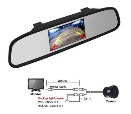 Imagem de Espelho Retrovisor Monitor Tela Lcd 4,3 Para Câmera De Ré