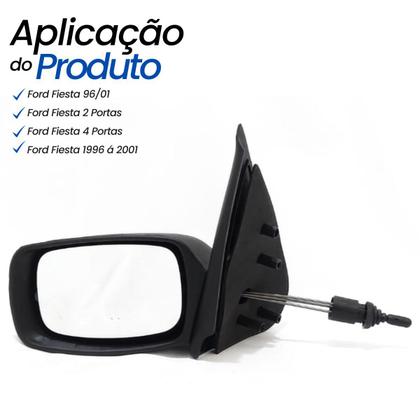 Imagem de Espelho Retrovisor Motorista Esquerdo Ford Fiesta 1996 1997 1998 1999 2000 2001 Controle Regulagem Manual Preto 2 Portas 4 Portas Novo