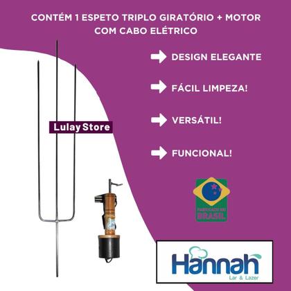 Imagem de Espeto Elétrico Aço Inox Giratório Rotativo Bivolt para Churrasco com Motor Flex Suporte Churrasqueira Gira Grill Cabo d