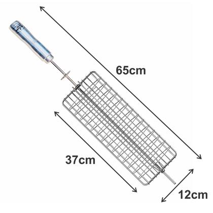 Imagem de Espeto Grelha Giratório - 65cm - Inox - Abre - Fecha - Cabo Revestido