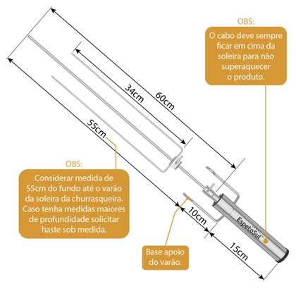 Imagem de Espeto Triplo Giratório a Pilha Inox 69cm para Churrasqueira Titan