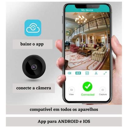Imagem de Espiã Mini Câmera IP A9 Wifi Noturna Com Escuta Sem Fio Sensor Infravermelho Cam Wife C/Nf