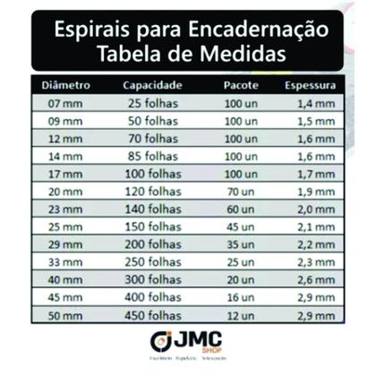 Imagem de Espiral para Encadernação Branco 25 mm para 160 folhas 45un