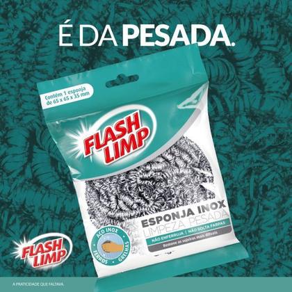 Imagem de Esponja de Aço Inox Limpeza Pesada Flashlimp Kit 12 unidades