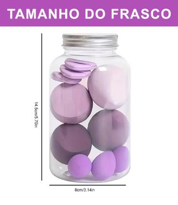Imagem de Esponja de Maquiagem Facial Base Beauty Blender Frasco c/ 14 Peças
