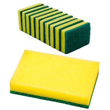 Imagem de Esponja Multiuso Esponflora Pacote 10 Unidades Esponflora Dupla Face 9x7cm Para Louças Copos Utensílios Verde e Amarela