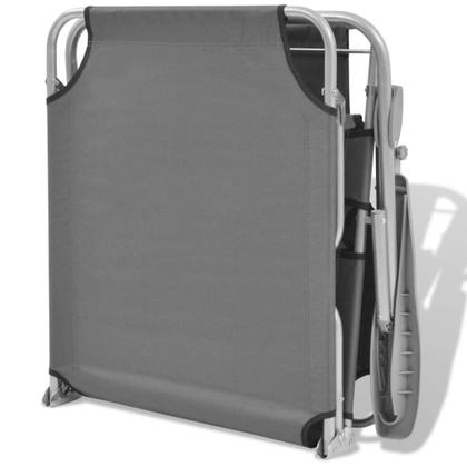 Imagem de Espreguiçadeira ajustável vidaXL com dossel - Construção em aço à prova de intempéries - Design portátil e dobrável - Espreguiçadeira cinza ao ar livre.