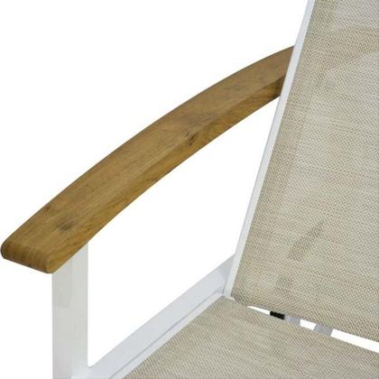 Imagem de Espreguiçadeira de Piscina Tela Sling Braços de Madeira Modelo Vila Real com Rodas