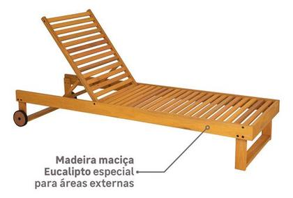 Imagem de Espreguicadeira Madeira Com Rodas 2 Posicoes - Ate 130kg