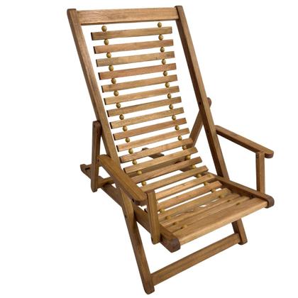 Imagem de Espreguiçadeira Reclinável de Madeira e Cabos de Aço para Praia e Jardim