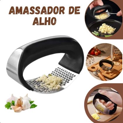 Imagem de Espremedor Amassador De Alho Manual Inox Utensílio Cozinha Cor Preto para alimentos
