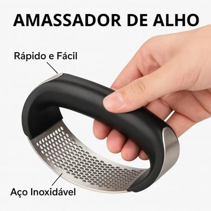 Imagem de Espremedor Amassador De Alho Manual Inox Utensílio Cozinha Cor Preto para alimentos