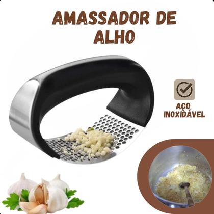 Imagem de Espremedor Amassador De Alho Manual Inox Utensílio Cozinha Cor Preto para alimentos