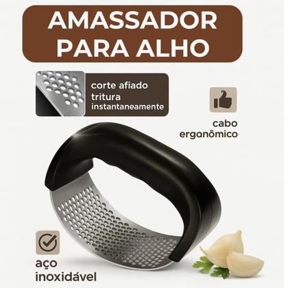 Imagem de Espremedor Amassador De Alho Manual Inox Utensílio Cozinha Cor Preto para alimentos
