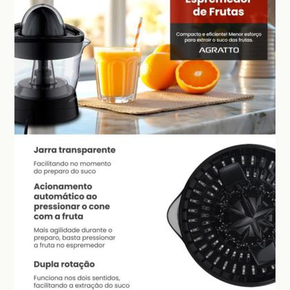 Imagem de Espremedor de Frutas Preto 700ML 25W 127V AEDF001I - 01  Agratto 15735