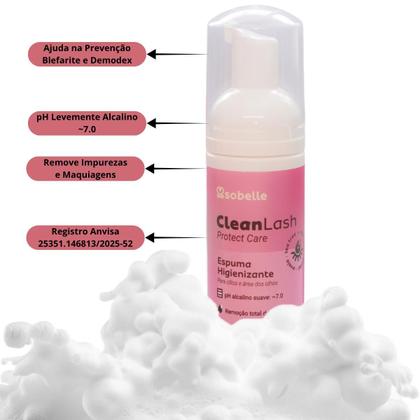 Imagem de Espuma de Limpeza Sobelle Para Extensão de Cilios Protect Care Ph 7.0 Alcalino Previne a Blefarite 150ml