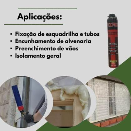 Imagem de Espuma Expansiva de Poliuretano 750ml/680gr - Kit 6 unid + Pistola APlicadora