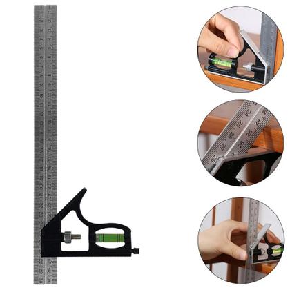 Imagem de Esquadro Ajustável Combinado Inox Alumínio C/ Nível Régua