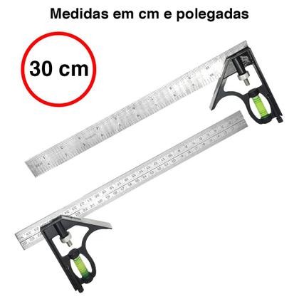 Imagem de Esquadro Ajustável Combinado Inox Alumínio C/ Nível Régua