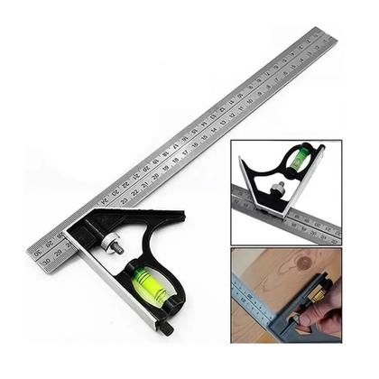 Imagem de Esquadro Ajustável Combinado Inox Alumínio C/ Nível Régua
