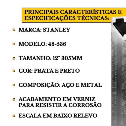Imagem de Esquadro Alumínio Profissional 12 Pol. 30cm Stanley Aço Inox Metal Pedreiro Marceneiro Carpinteiro
