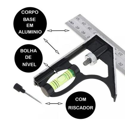 Imagem de Esquadro Combinado 12pol 300mm Marceneiro Carpinteiro