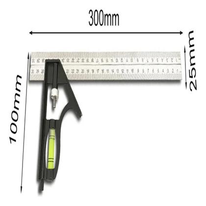 Imagem de Esquadro Combinado 30 cm com Régua em Aço Inox e Nível Bolha
