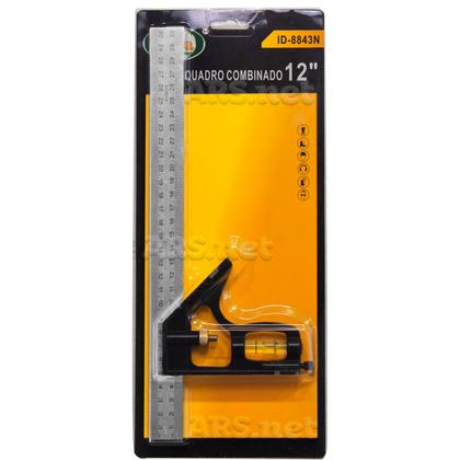 Imagem de Esquadro Combinado Aço Inox Profissional 300mm 12 Polegadas Com Nível 