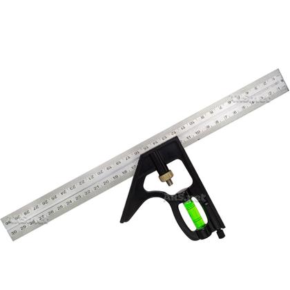 Imagem de Esquadro Combinado Aço Inox Profissional 300mm 12 Polegadas Com Nível 