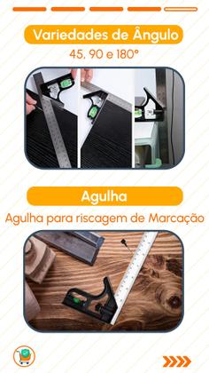 Imagem de Esquadro Combinado ajustável Inox Nível em Bolha e Régua de 30cm 12 Polegadas Riscador Profissional Carpinteiro Pedreiro