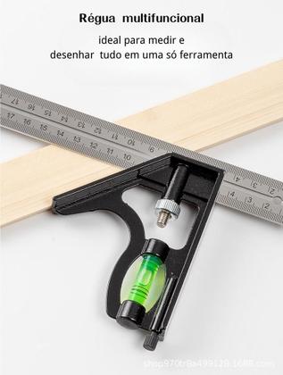 Imagem de Esquadro Combinado Inox 12polegadas 300mm Com Regua E Nivel Multiuso