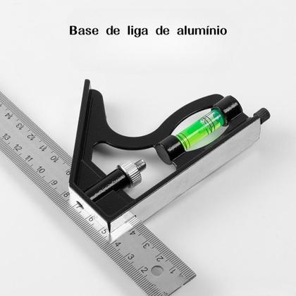 Imagem de Esquadro Combinado Inox 12polegadas 300mm Com Regua E Nivel Multiuso