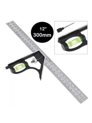Imagem de Esquadro Combinado Inox C/ Nivel Regua 300mm 12 Polegadas