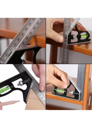 Imagem de Esquadro Combinado Inox C/ Nivel Regua 300mm 12 Polegadas