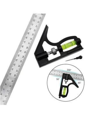 Imagem de Esquadro Combinado Inox C/ Nivel Regua 300mm 12 Polegadas