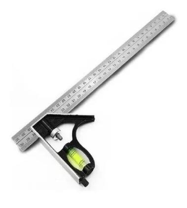 Imagem de Esquadro Combinado Inox Com Nivel Regua 30cm 12 Polegadas