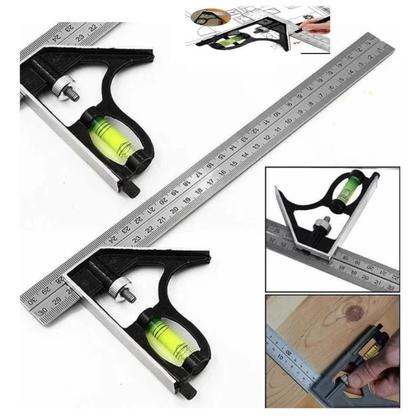 Imagem de Esquadro Combinado Inox Com Nível Régua 30cm De 12 Polegadas Ferramenta Multifuncional